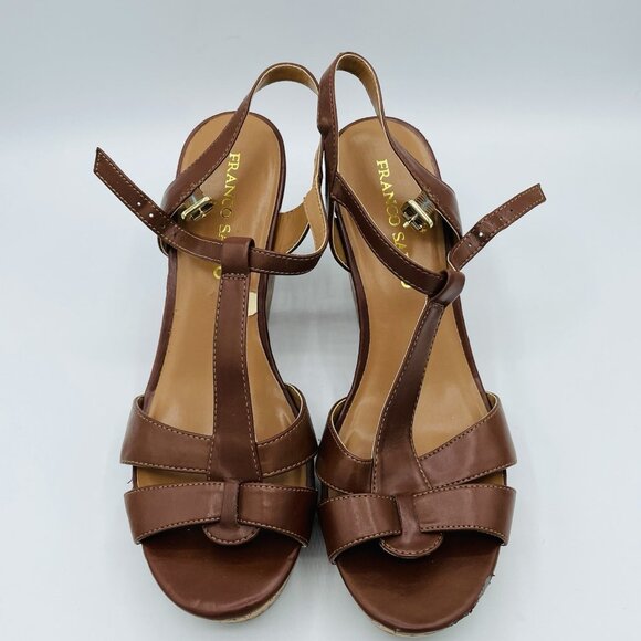 Franco Sarto Shoes Womens Size 10 M Brown Milby Cork Wedge Sandals T-Strap - Picture 9 of 14
